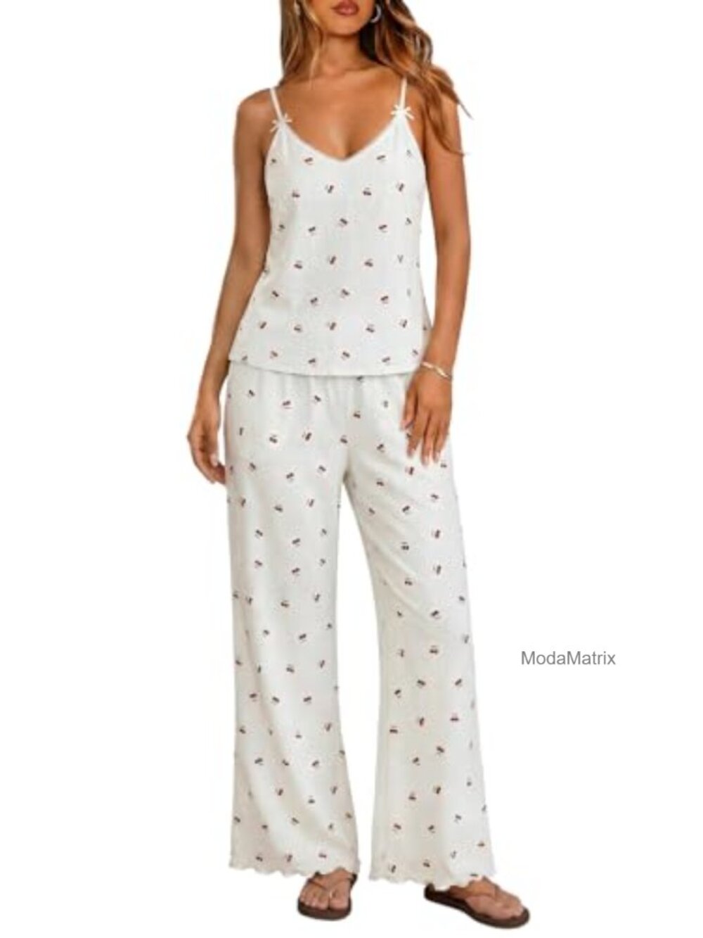 Y2K Cami Pajama Set with Flare Pants, Lace Trim Spaghetti Strap